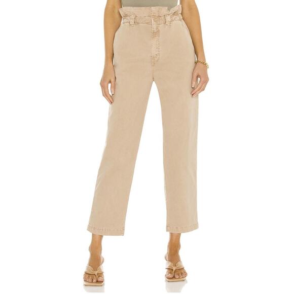 Mother The Yoyo Ruffle Greaser Ankle Tan Khaki Pants Paper Bag Waist Size 34 - Picture 1 of 16